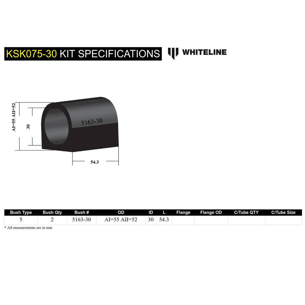 WHITELINE KSK075-30 Sway Bar Bushing Service Kit Photo-4