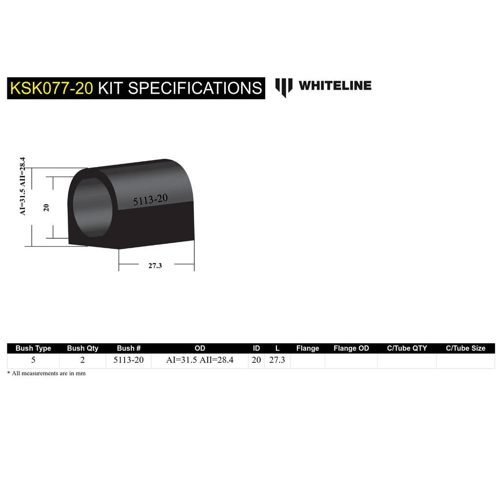 WHITELINE KSK077-20 Sway Bar Bushing Service Kit Photo-4