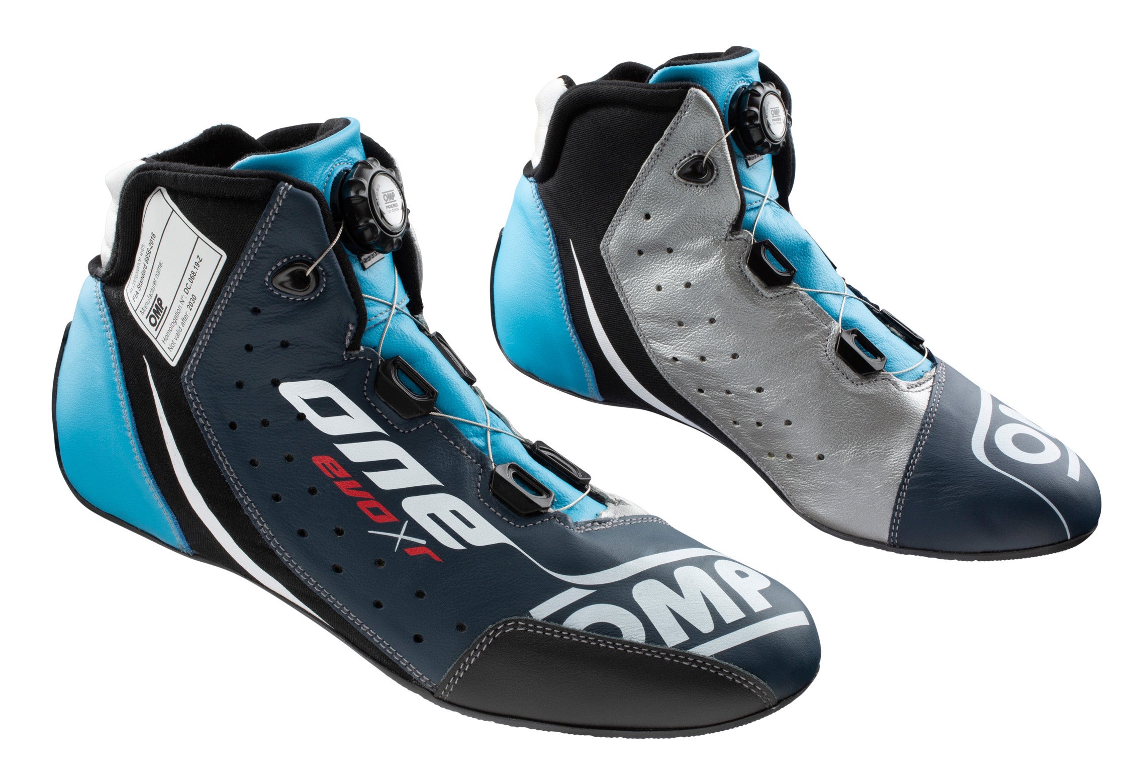 OMP IC0-0805-B01-246-43 (IC/805E24643) ONE EVO X R Racing shoes, FIA 8856-2018, blue/silver/cyan, size 43 Photo-0