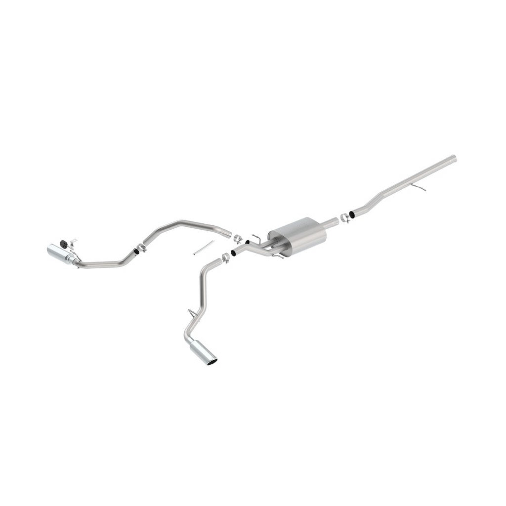 BORLA 140545 Cat Back Exhaust System Silv / Sierra 1500 2013- 5.3L Ext. Cab Standard,Crew Cab Short S-Type Split Side Exit Photo-0