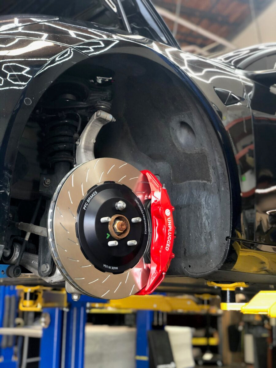 UNPLUGGED PERFORMANCE UP-M3MY-317-4.1 Front Big Brake 6 Piston Kit, UP x PFC 394mm Iron Rotors, Race Pads for TESLA Model 3 / Y Photo-1