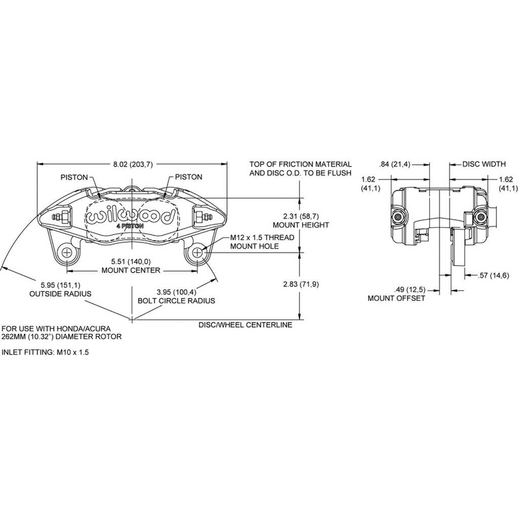 WILWOOD 120-12949-CB Caliper,Dpha,Honda/Acura,1.62,.83 Rotor Comp Blue Photo-1