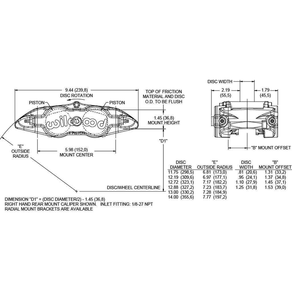 WILWOOD 120-11876 Caliper,Fnsl4r,1.12,.810 Rotor,Ano Photo-1