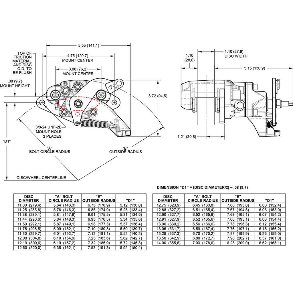 WILWOOD 120-15485-RD Caliper,Mc4,Mech,P-Brake,1.19,1.10 Rotor L/H,Red Photo-1