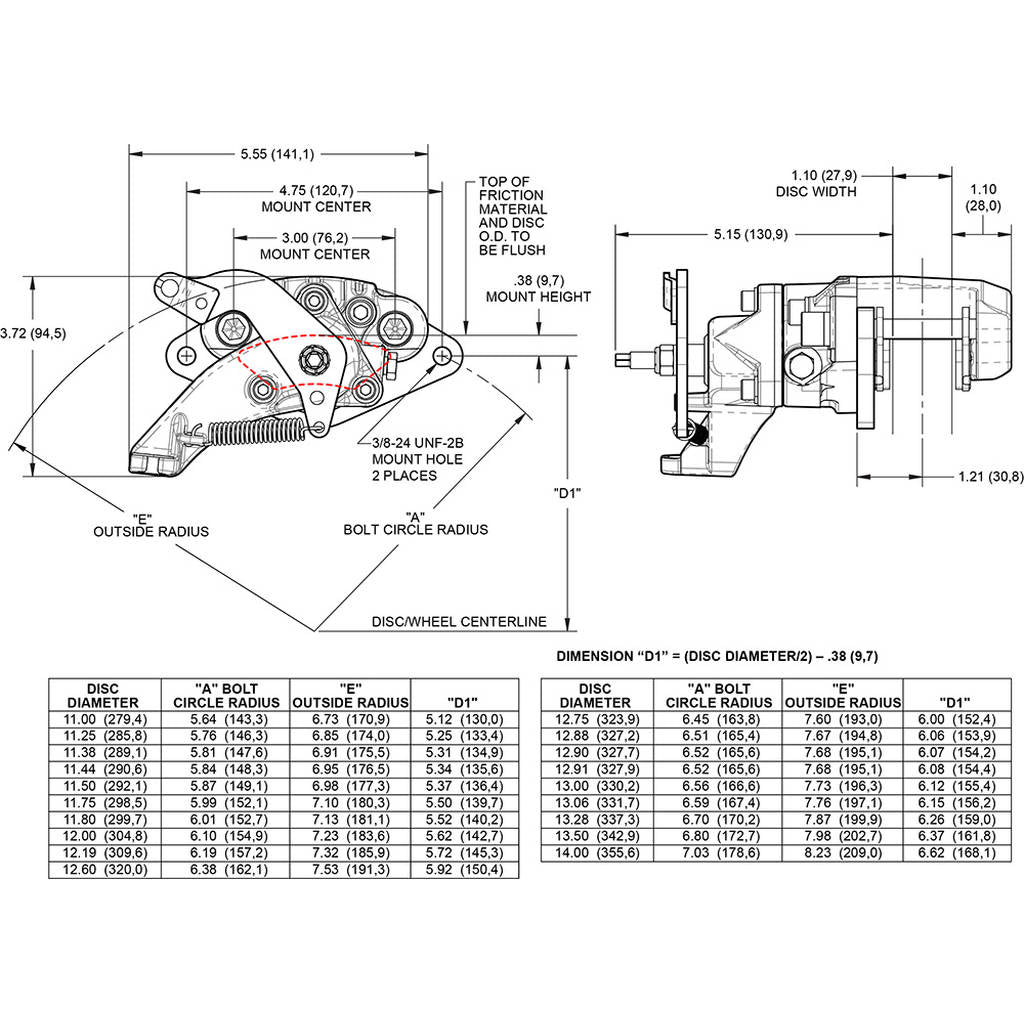 WILWOOD 120-15484-BK Caliper,Mc4,Mech,P-Brake,1.19,1.10 Rotor R/H,Black Photo-1