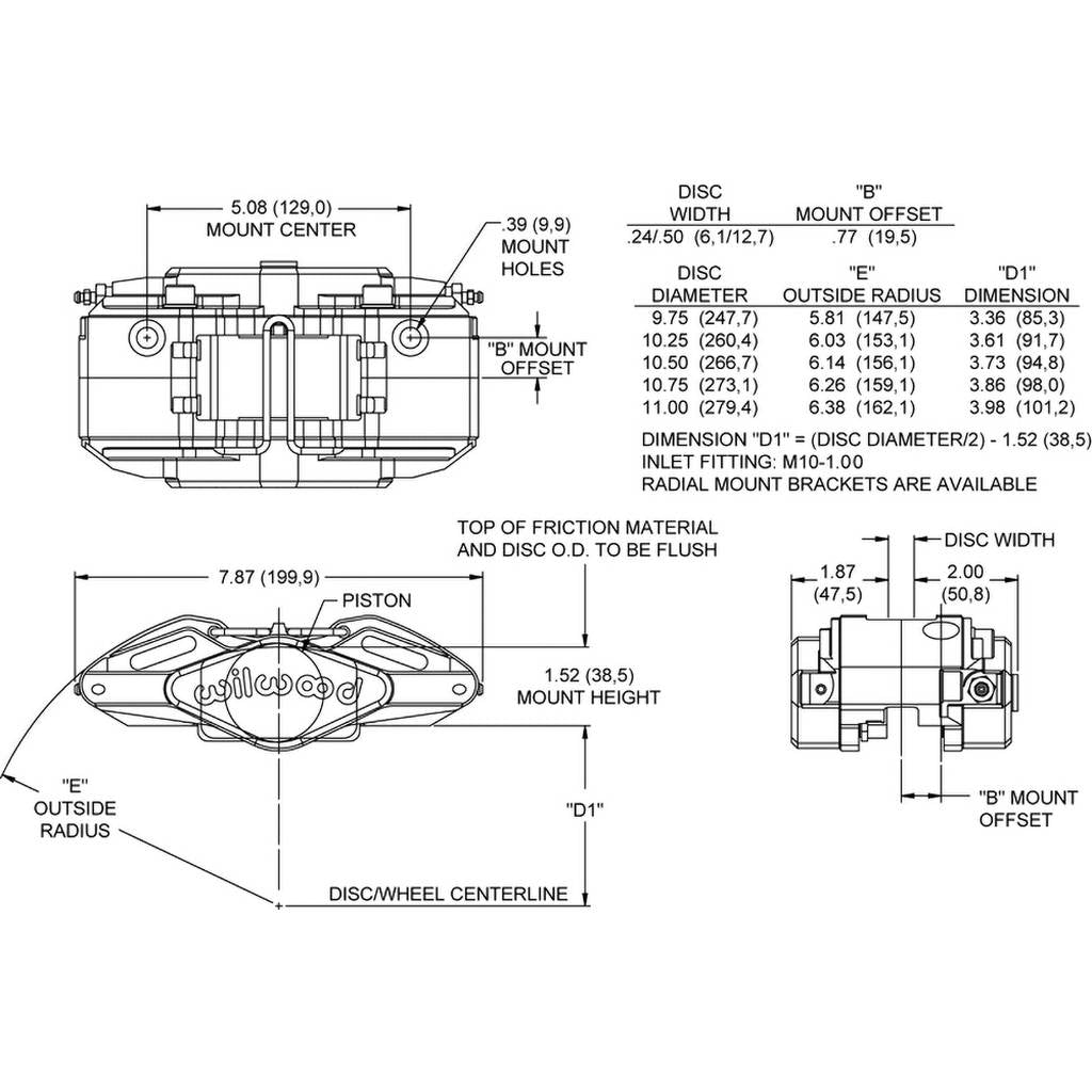 WILWOOD 120-13864-N Caliper,Pl2r,St,1.75,.25-.50 Rotor,L/H Nickel Photo-1