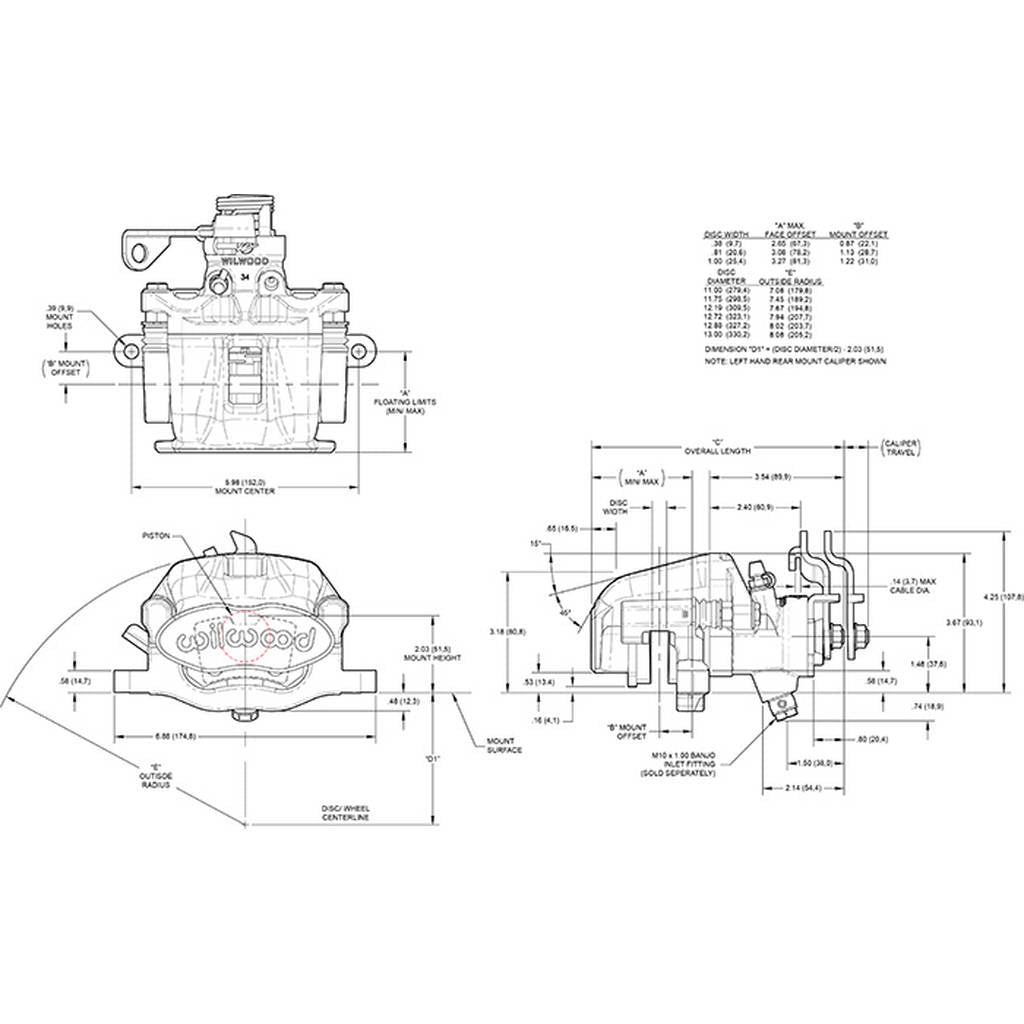 WILWOOD 120-9808-1-BK Caliper,Cpb,34mm Bore,.810 Rotor,R/H Pos-1,Black Photo-1