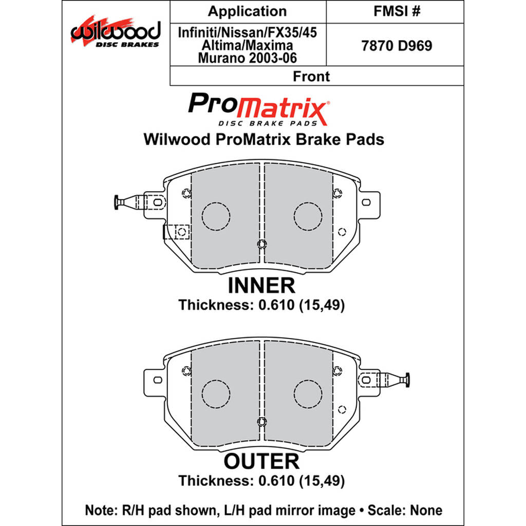WILWOOD 150-D0969K Pad,D0969pm,.610,Axle Set Photo-0