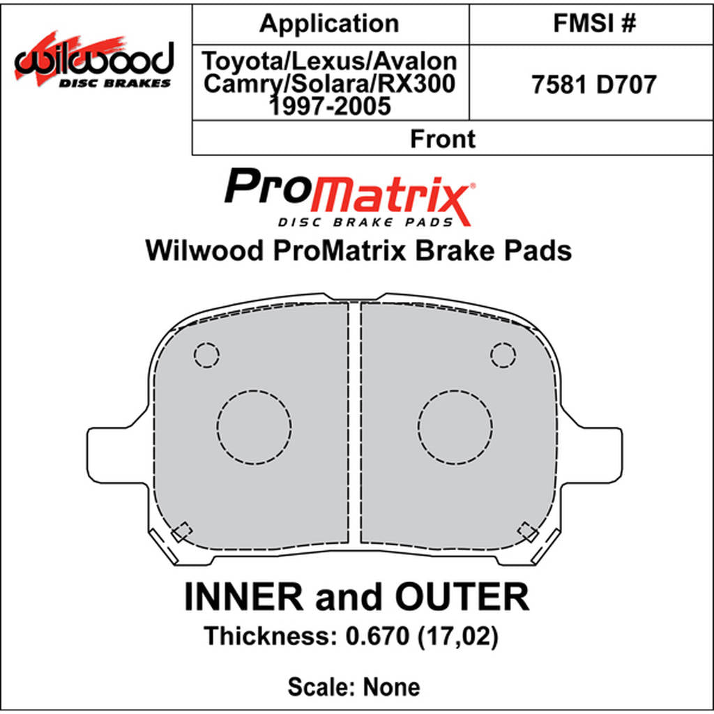 WILWOOD 150-D0707K Pad,D0707pm,.670,Axle Set Photo-0