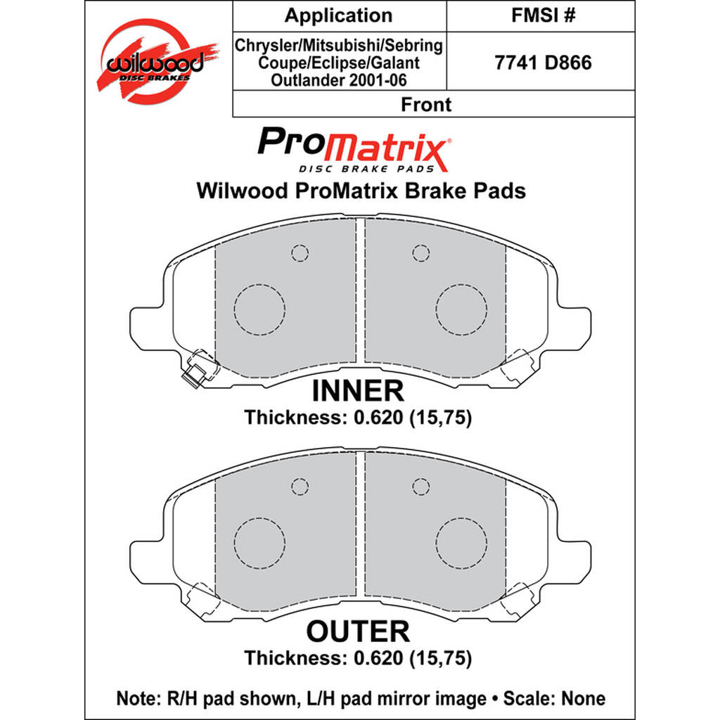 WILWOOD 150-D0866K Pad,D0866pm,.620,Axle Set Photo-0