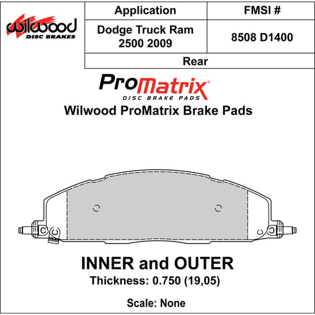 WILWOOD 150-D1400K Pad,D1400,.750,Axle Set Photo-0