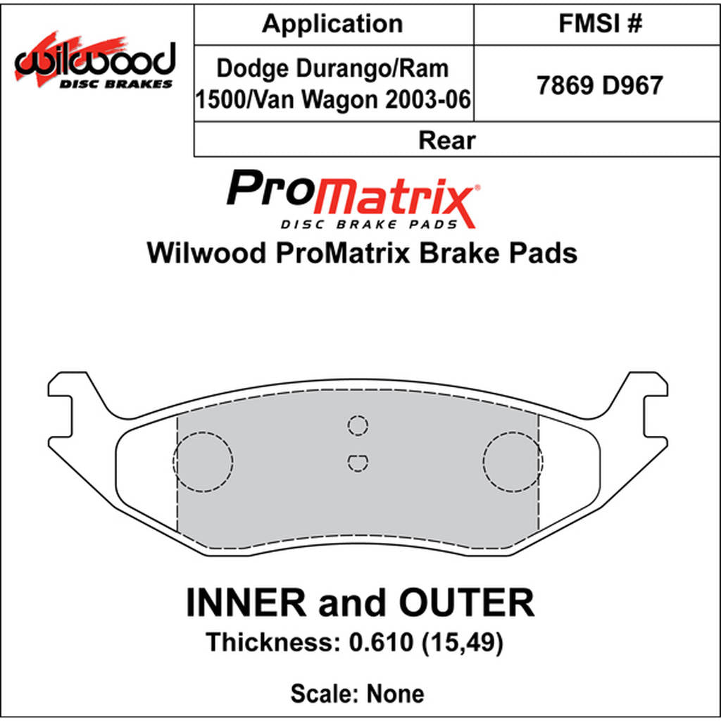 WILWOOD 150-D0967K Pad,D0967pm,.610,Axle Set Photo-0
