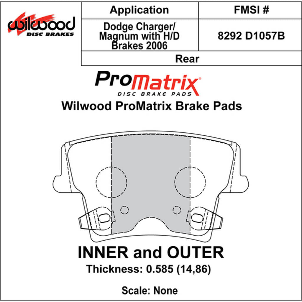 WILWOOD 150-D1057BK Pad,D1057bpm,.585,Axle Set Photo-0