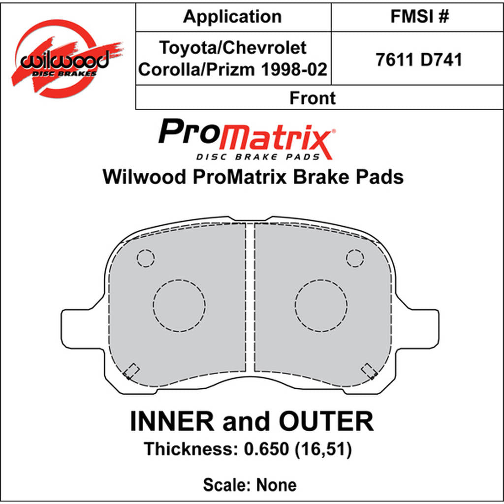 WILWOOD 150-D0741K Pad,D0741pm,.650,Axle Set Photo-0