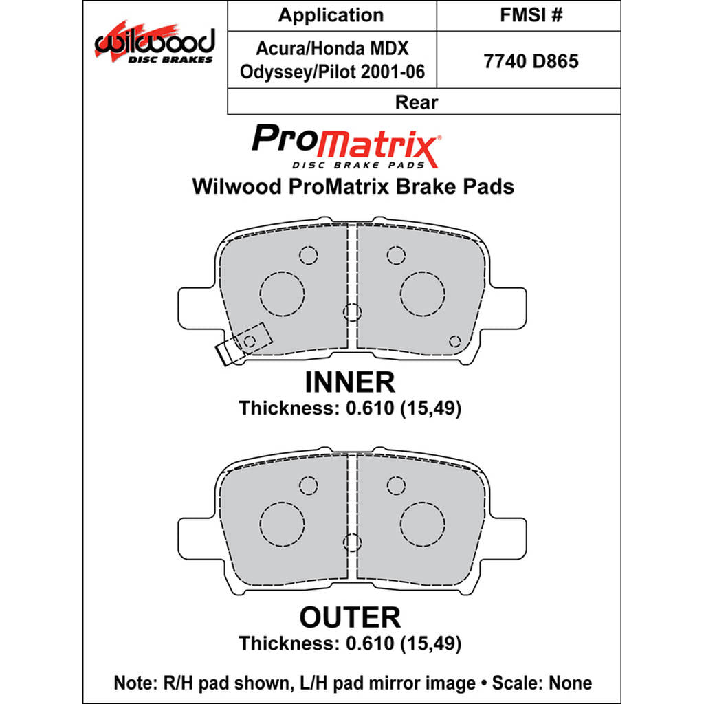 WILWOOD 150-D0865K Pad,D0865pm,.610,Axle Set Photo-0