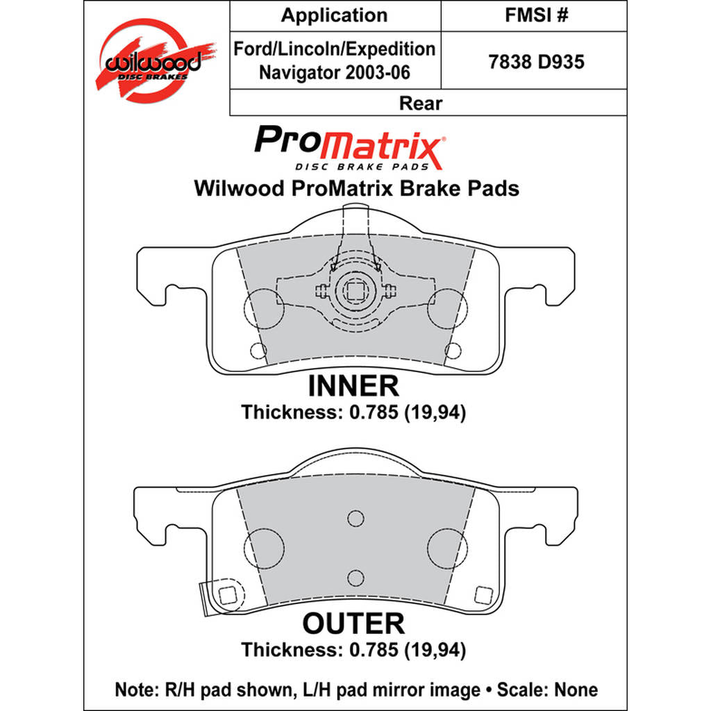 WILWOOD 150-D0935K Pad,D0935pm,.785,Axle Set Photo-0