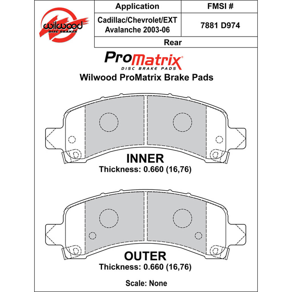 WILWOOD 150-D0974K Pad,D0974pm,.660,Axle Set Photo-0