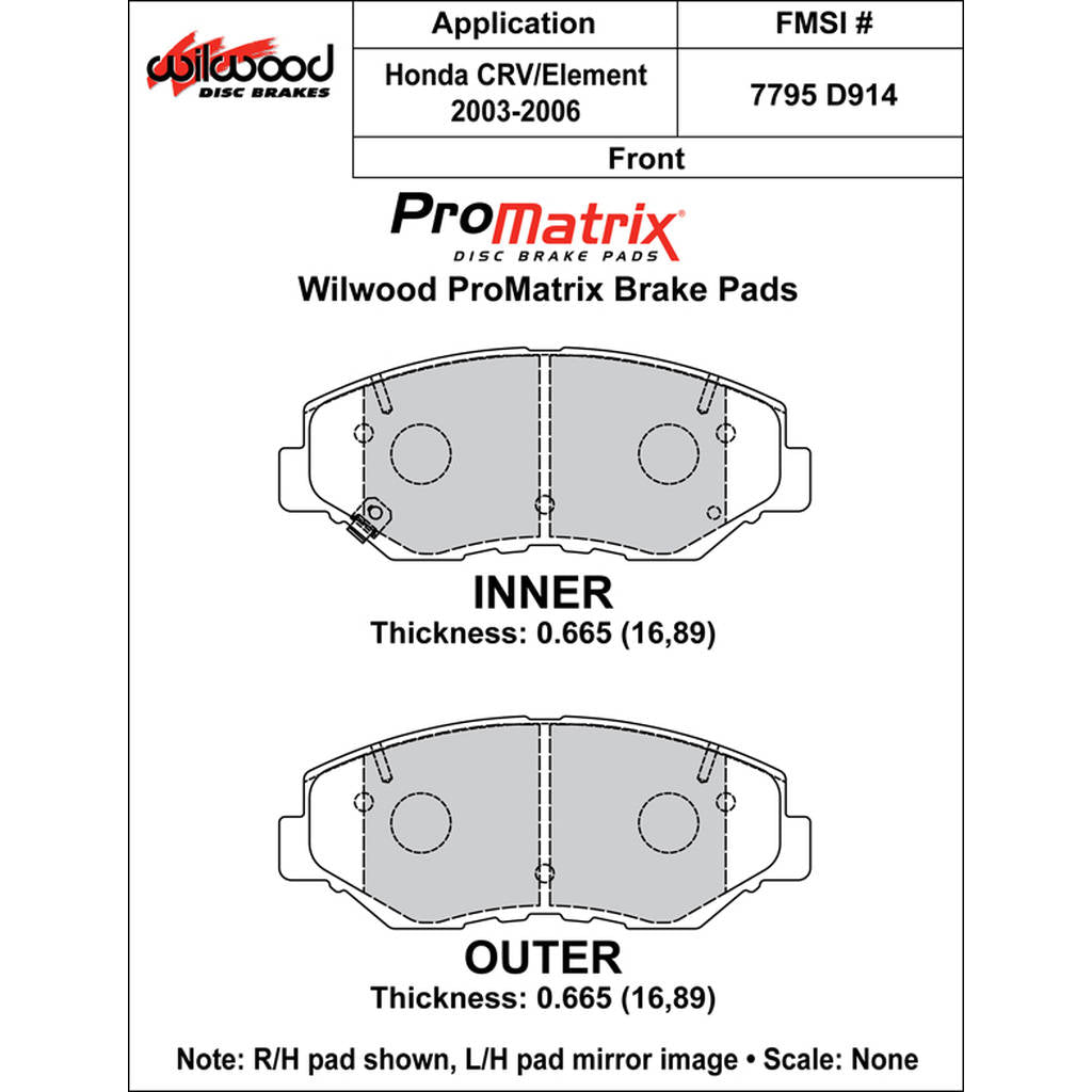 WILWOOD 150-D0914K Pad,D0914pm,.665,Axle Set Photo-0