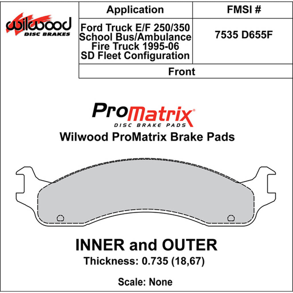 WILWOOD 150-D0655FK Pad,D0655fpm,.735,Axle Set Photo-0