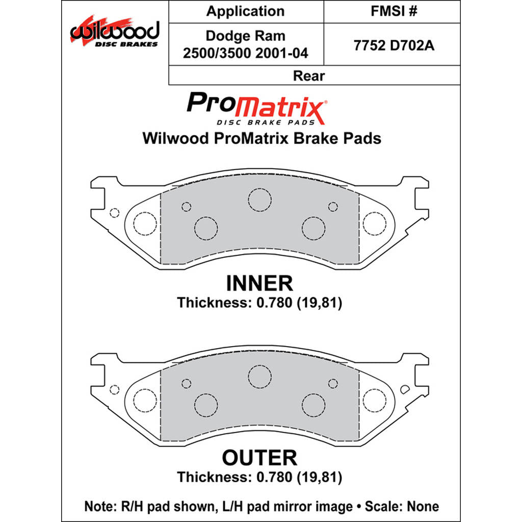 WILWOOD 150-D0702AK Pad,D0702apm,.780,Axle Set Photo-0