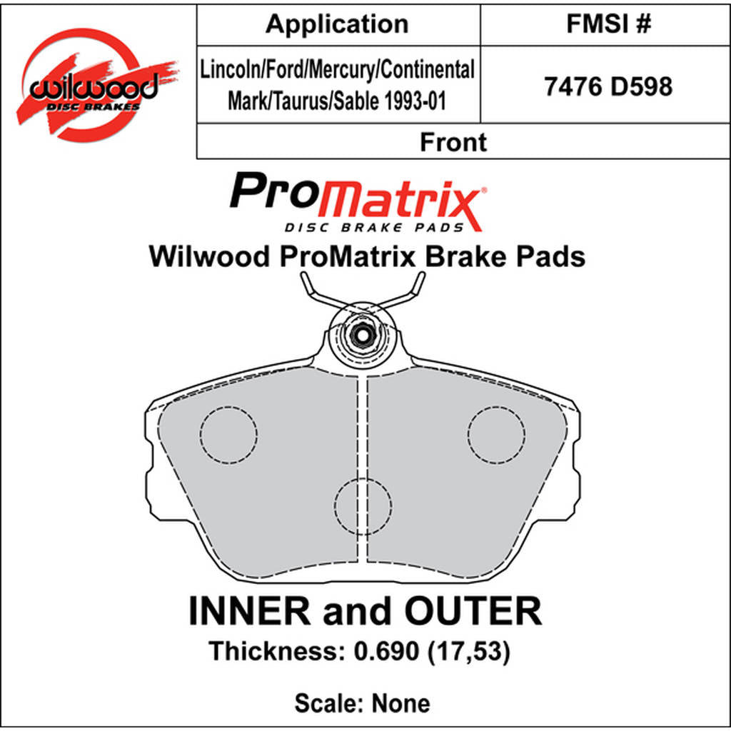 WILWOOD 150-D0598K Pad,D0598pm,.690,Axle Set Photo-0