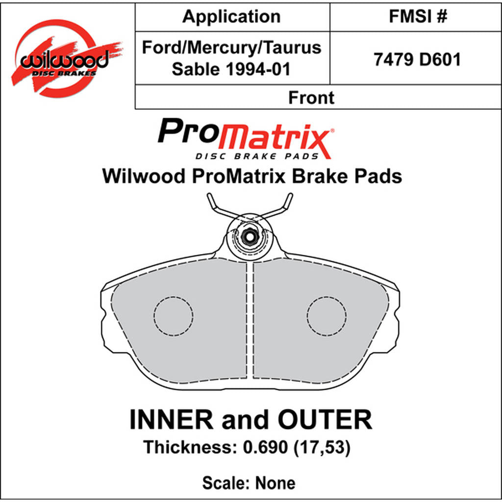 WILWOOD 150-D0601K Pad,D0601pm,.690,Axle Set Photo-0