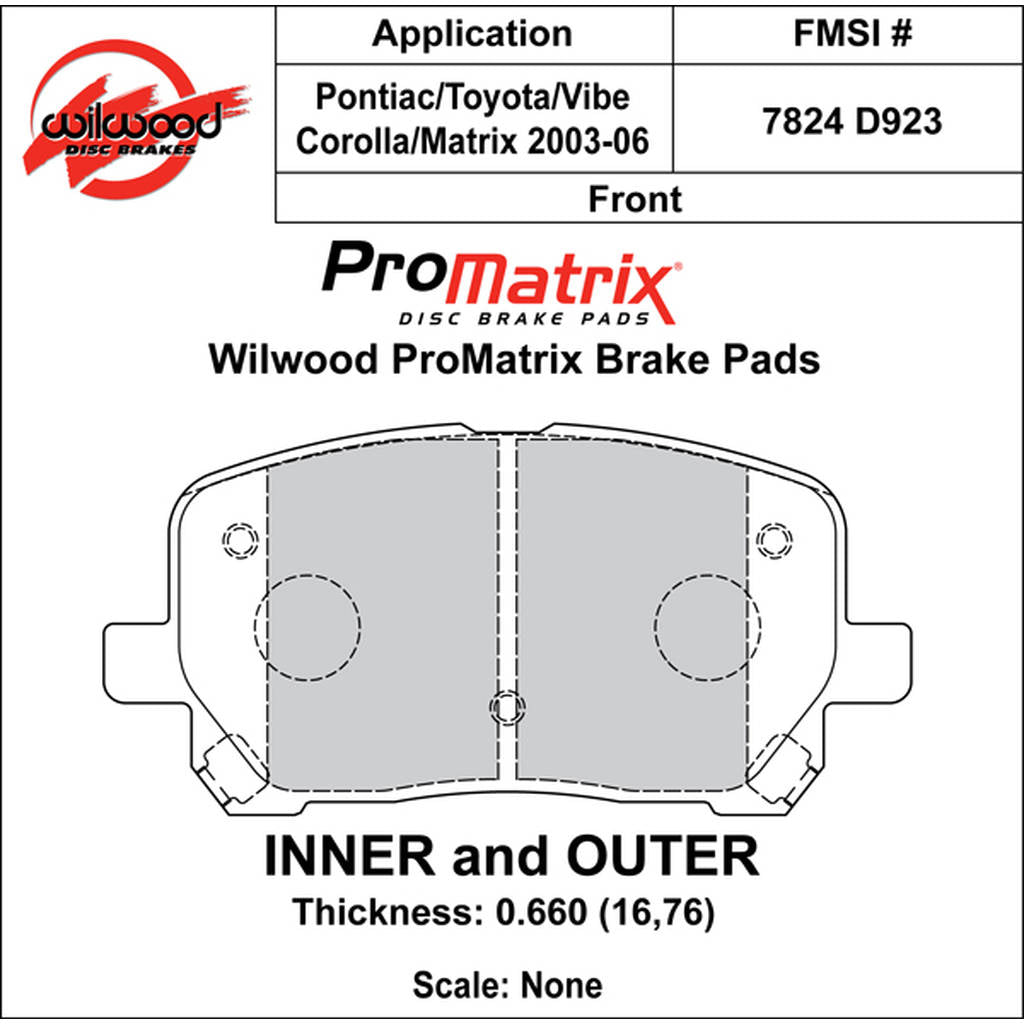 WILWOOD 150-D0923K Pad,D0923pm,.660,Axle Set Photo-0