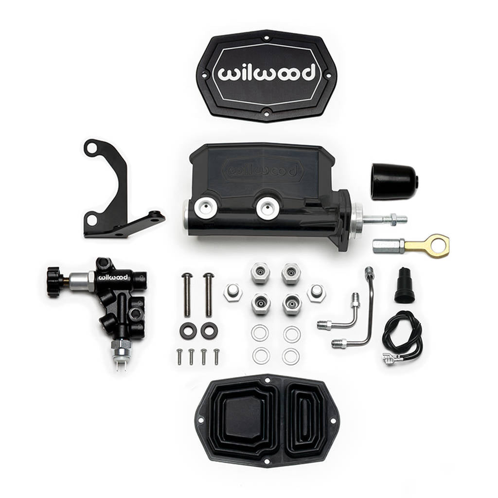 WILWOOD 261-15523-BK Kit,M/C,Tandem,Compact,Integral,15/16 Dia,W/P-Valve,W/Pushrod,Mustang,Black Photo-0