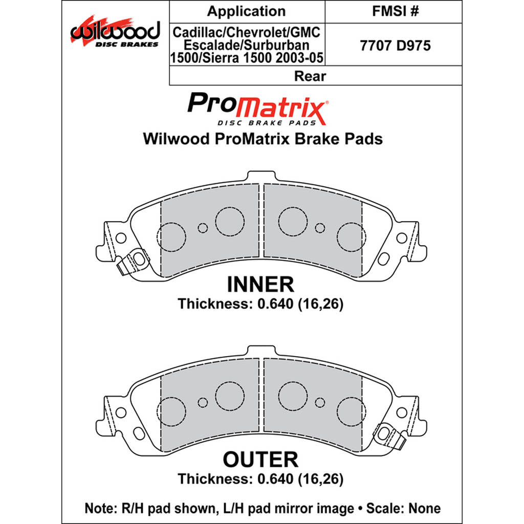 WILWOOD 150-D0975K Pad,D0975pm,.640,Axle Set Photo-0
