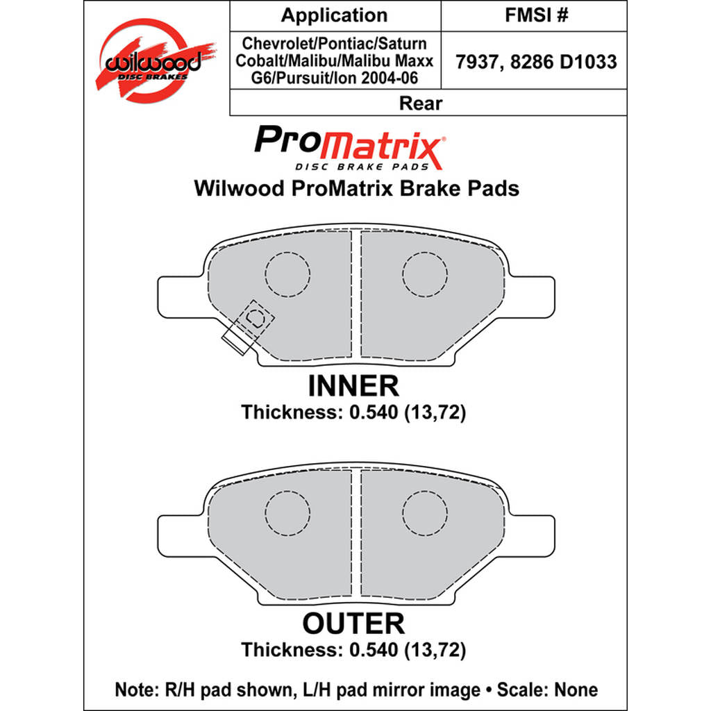 WILWOOD 150-D1033K Pad,D1033pm,.540,Axle Set Photo-0