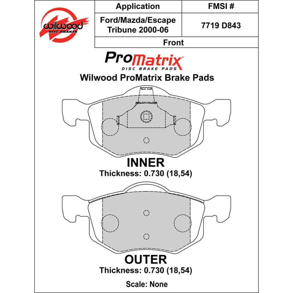 WILWOOD 150-D0843K Pad,D0843pm,.730,Axle Set Photo-0