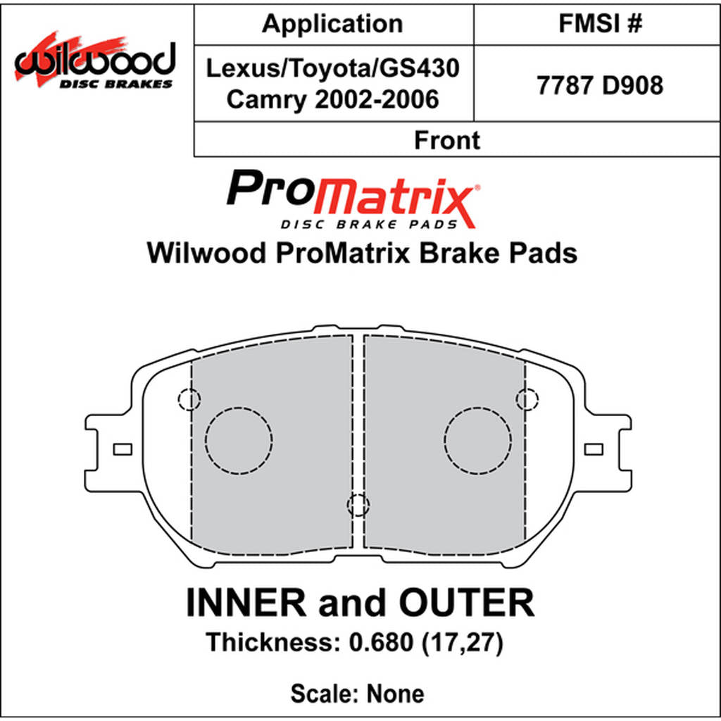 WILWOOD 150-D0908K Pad,D0908pm,.680,Axle Set Photo-0