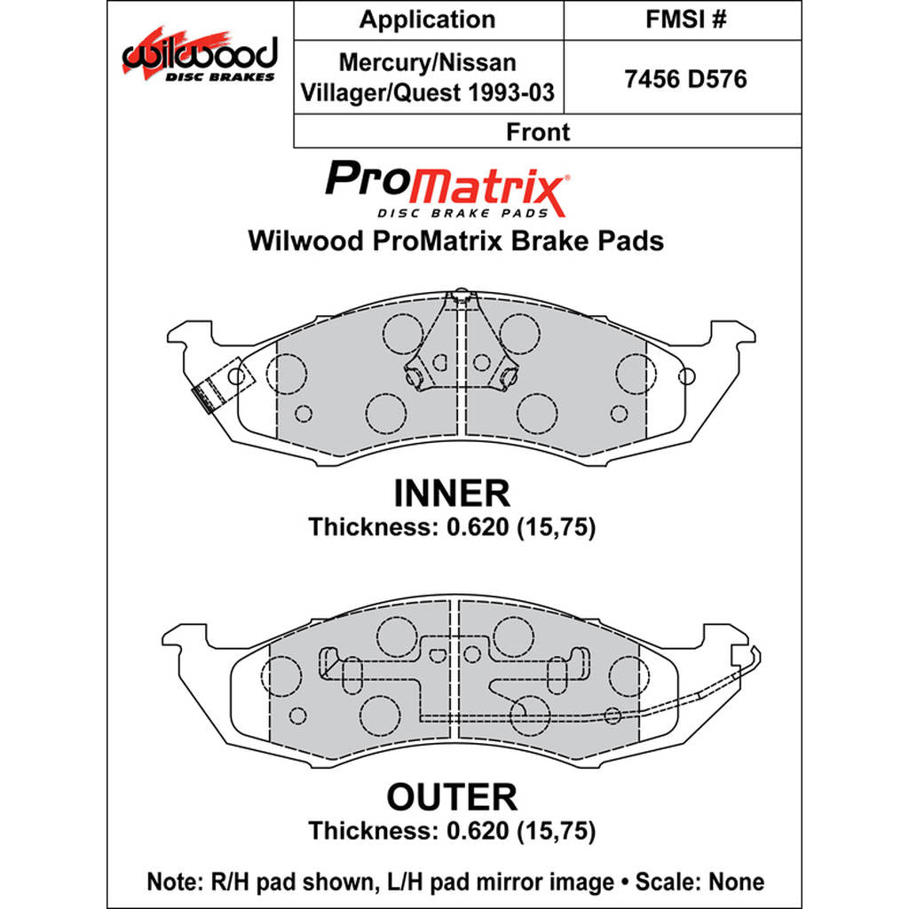 WILWOOD 150-D0576K Pad,D0576pm,.620,Axle Set Photo-0