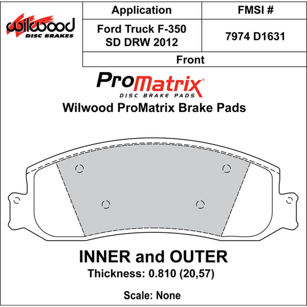WILWOOD 150-D1631K Pad,D1631,.810,Axle Set Photo-0