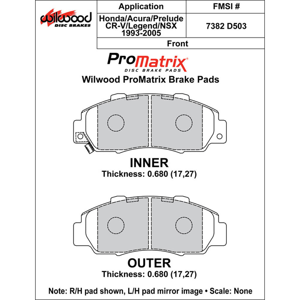 WILWOOD 150-D0503K Pad,D0503pm,.680,Axle Set Photo-0