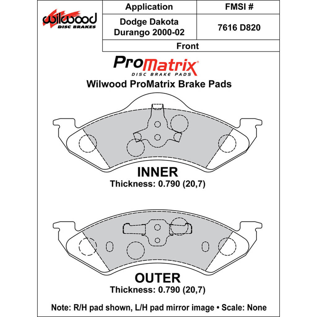 WILWOOD 150-D0820K Pad,D0820pm,.790,Axle Set Photo-0