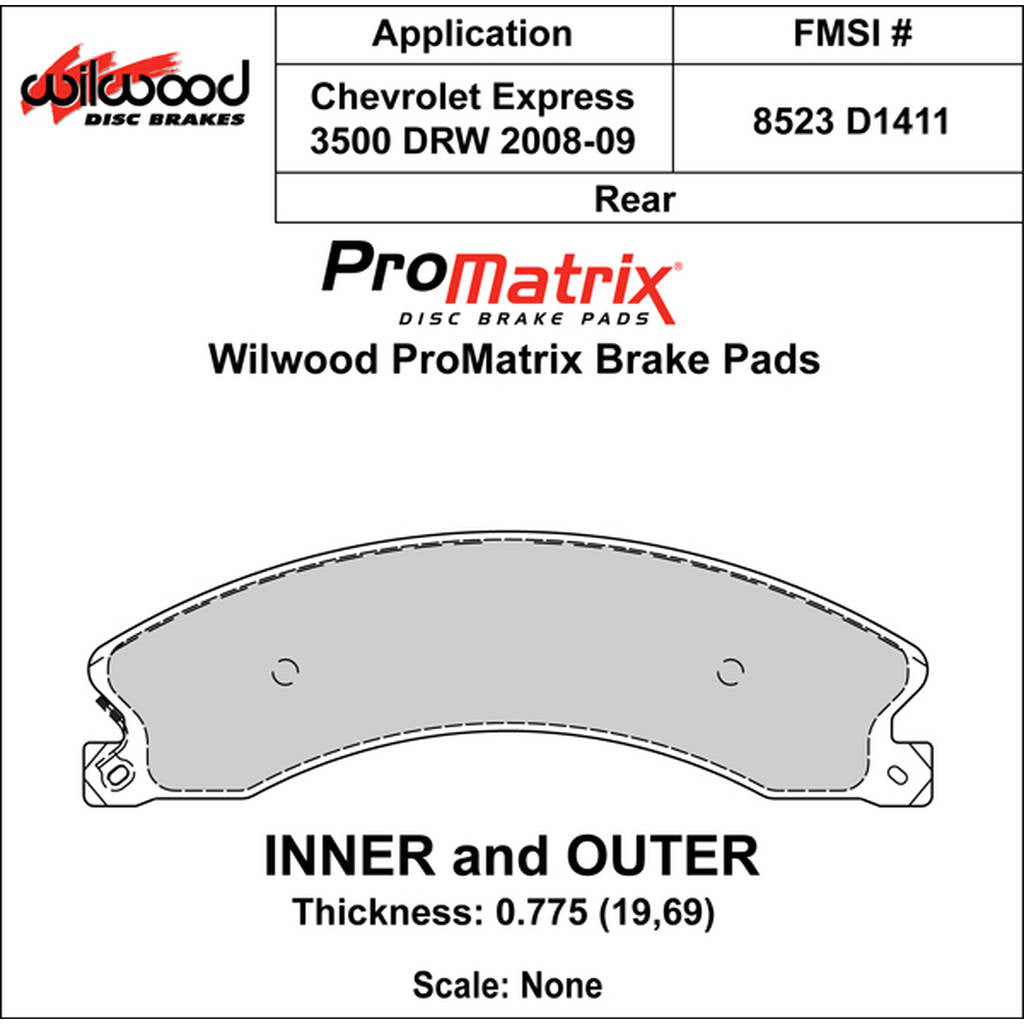 WILWOOD 150-D1411K Pad,D1411,.775,Axle Set Photo-0