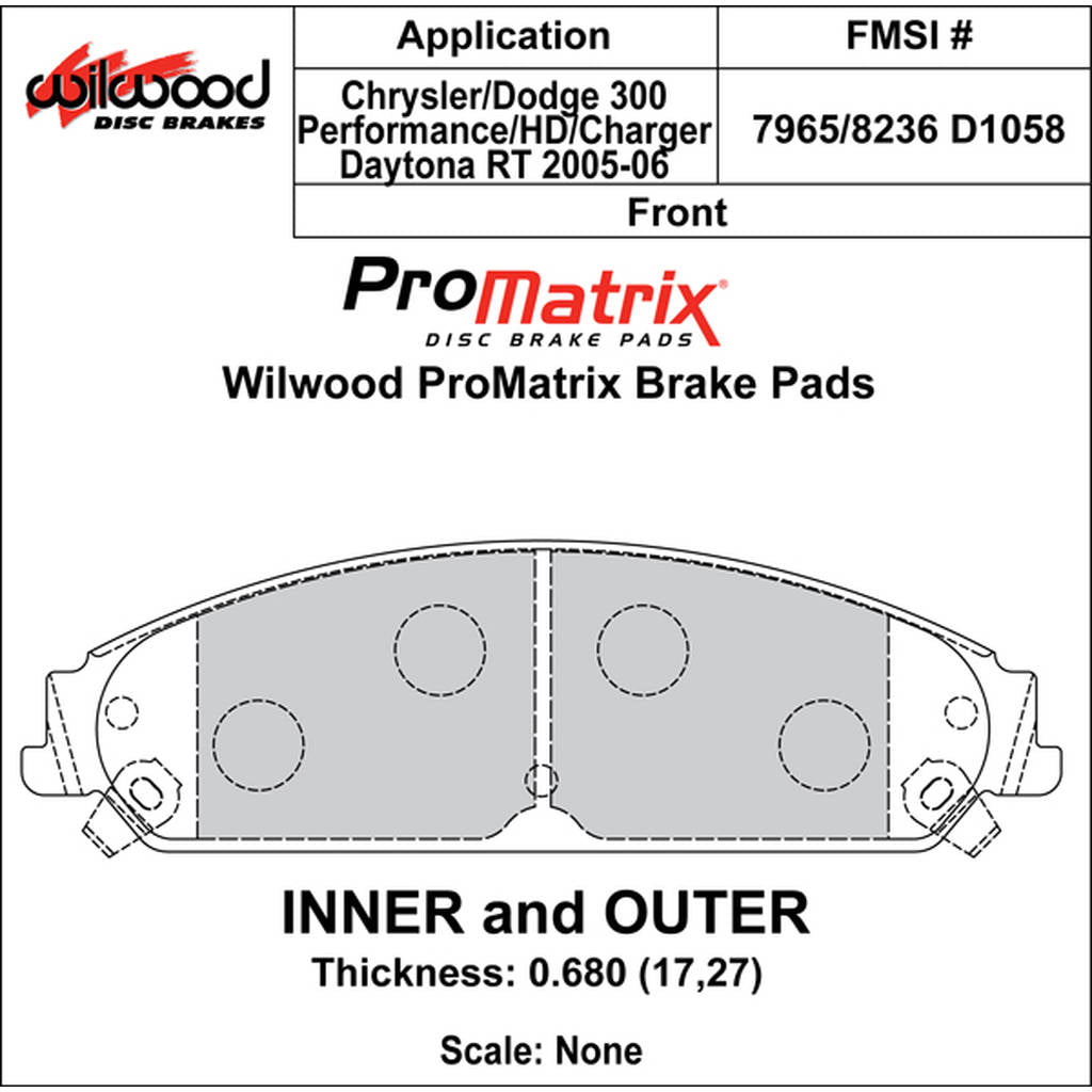 WILWOOD 150-D1058K Pad,D1058pm,.680,Axle Set Photo-0