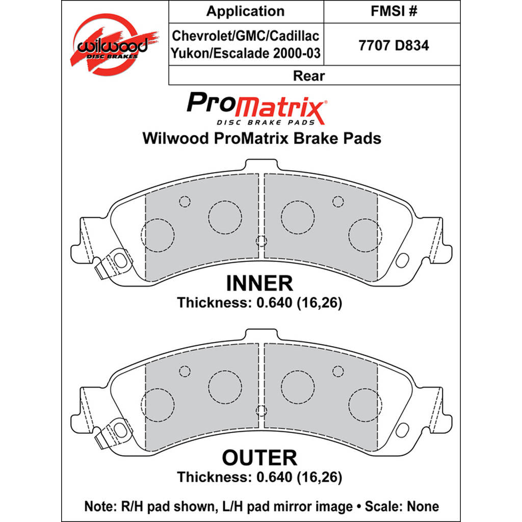 WILWOOD 150-D0834K Pad,D0834pm,.640,Axle Set Photo-0