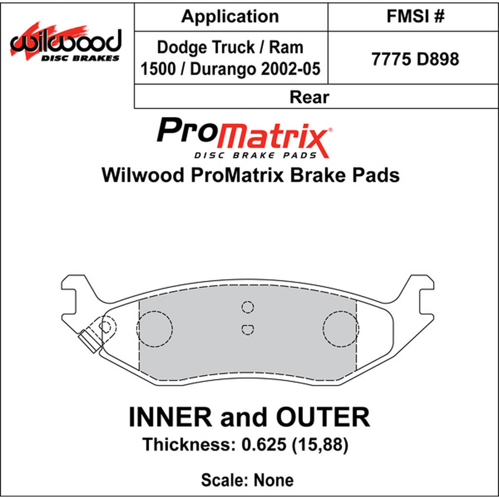 WILWOOD 150-D0898K Pad,D0898pm,.625,Axle Set Photo-0
