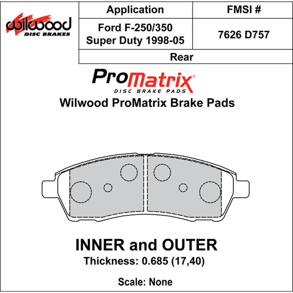 WILWOOD 150-D0757K Pad,D0757pm,.685,Axle Set Photo-0