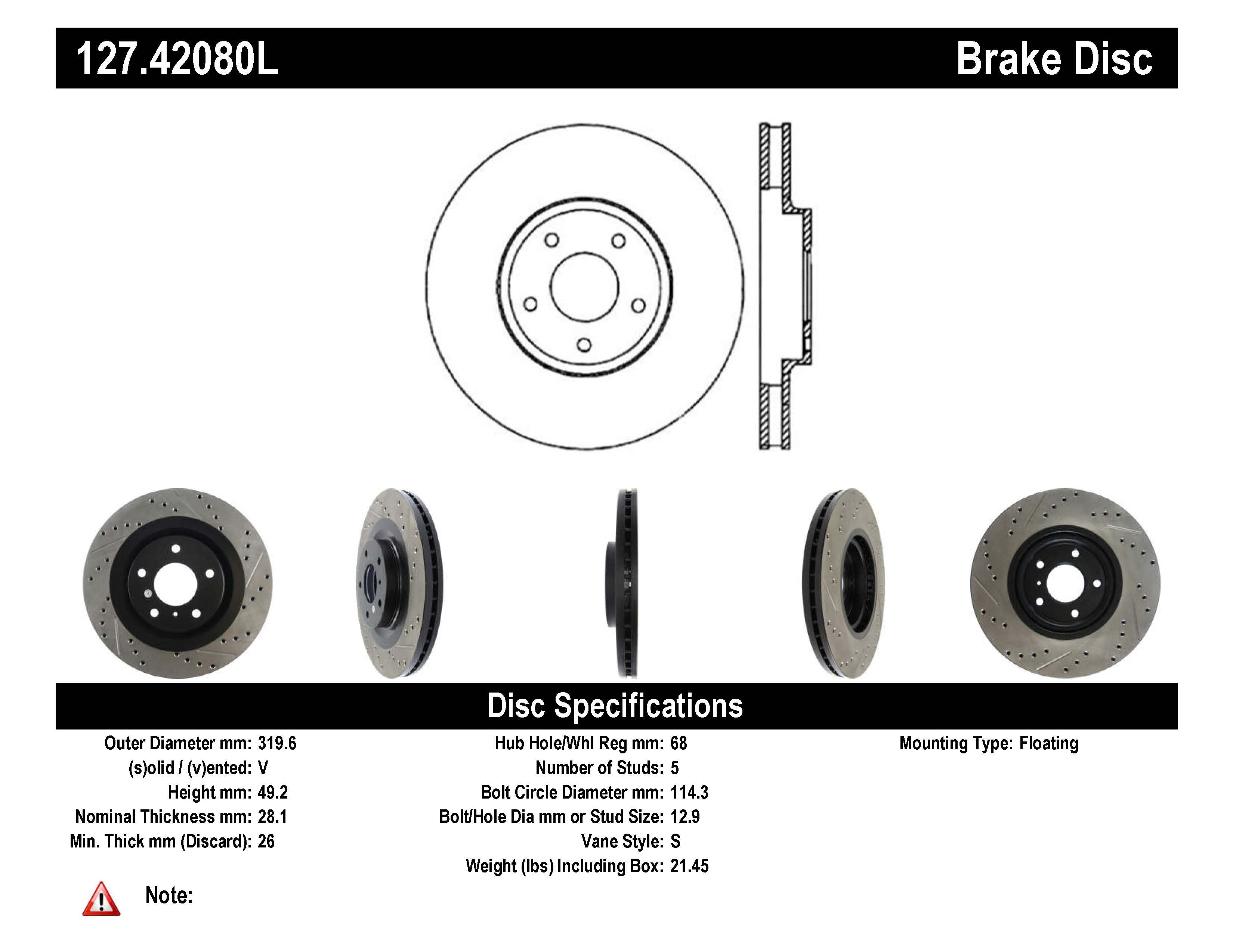 STOPTECH 127.42080L Front Sport Drilled & Slotted Rotor Left INFINITI/NISSAN 350Z/370Z/Altima/EX35 2003-2019 Photo-0