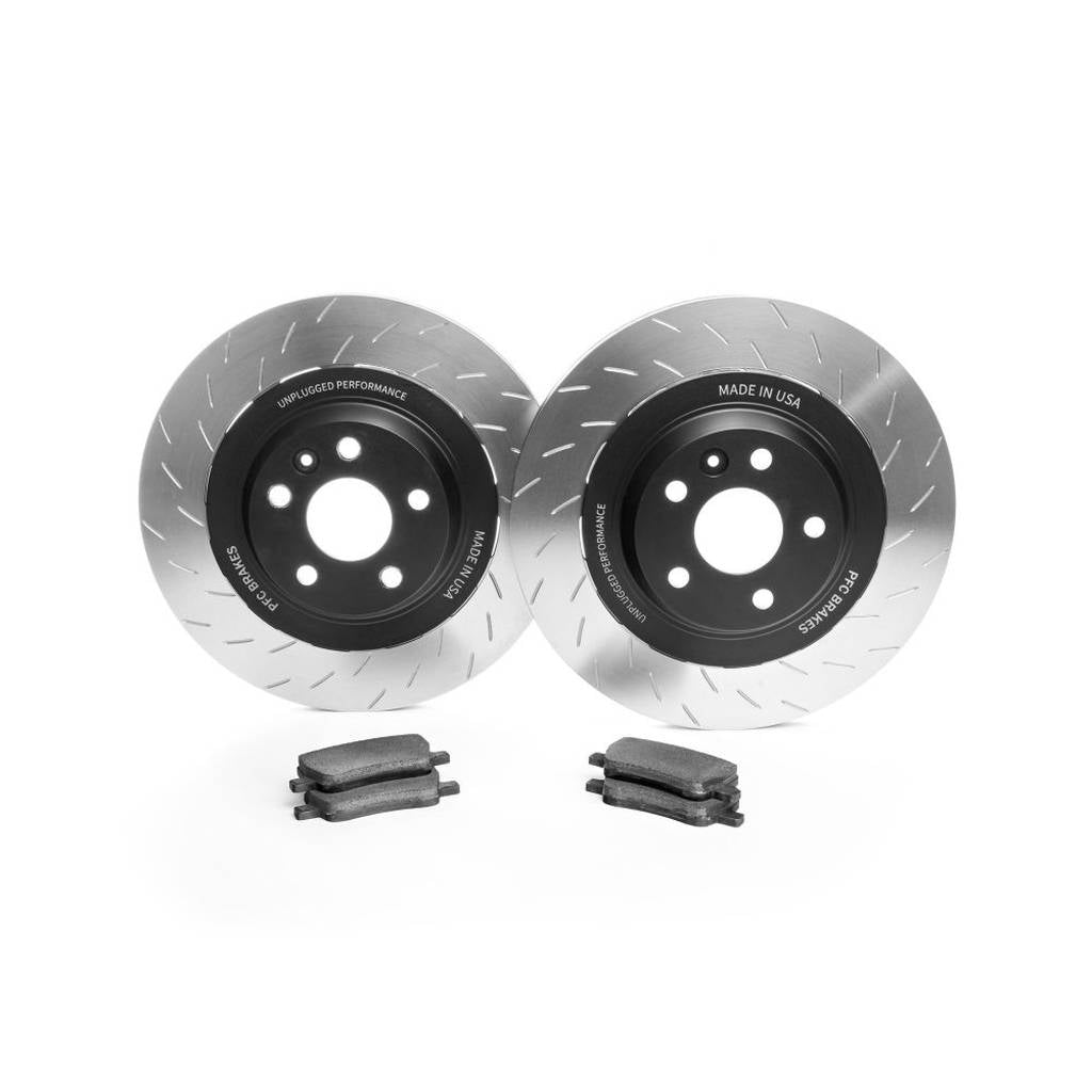 UNPLUGGED PERFORMANCE UP-MSMX2-119-1.1 Rear Large Sweep Brake Package, Street Sport Version UP x PFC (Includes 2 Directional Large Sweep Rotors and 2 Large Sweep Pads) for TESLA Model S2 / X2 2021+ Photo-1