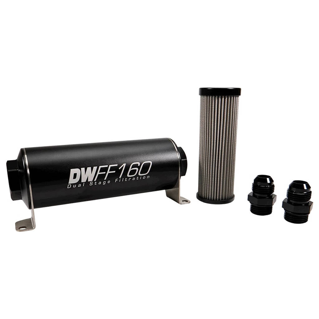 DEATSCHWERKS 8-03-160-040K-10 In-line fuel filter element and housing kit, stainless steel 40 micron, -10AN, 160mm. Universal Photo-0