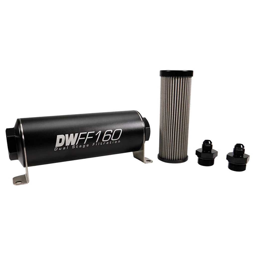 DEATSCHWERKS 8-03-160-040K-6 In-line fuel filter element and housing kit, stainless steel 40 micron, -6AN, 160mm. Universal Photo-0