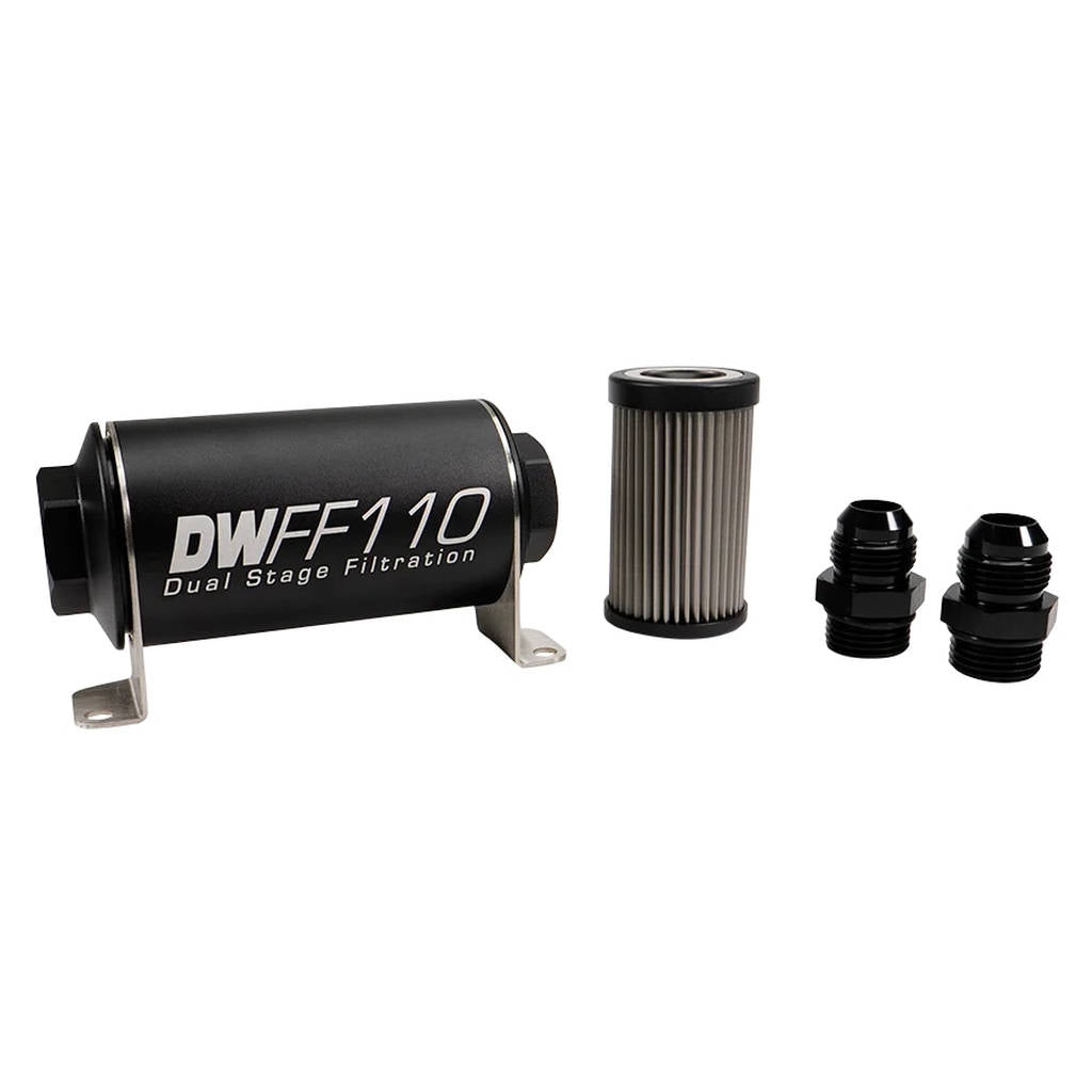 DEATSCHWERKS 8-03-110-100K-10 In-line fuel filter element and housing kit, stainless steel 100 micron, -10AN, 110mm. Universal Photo-0