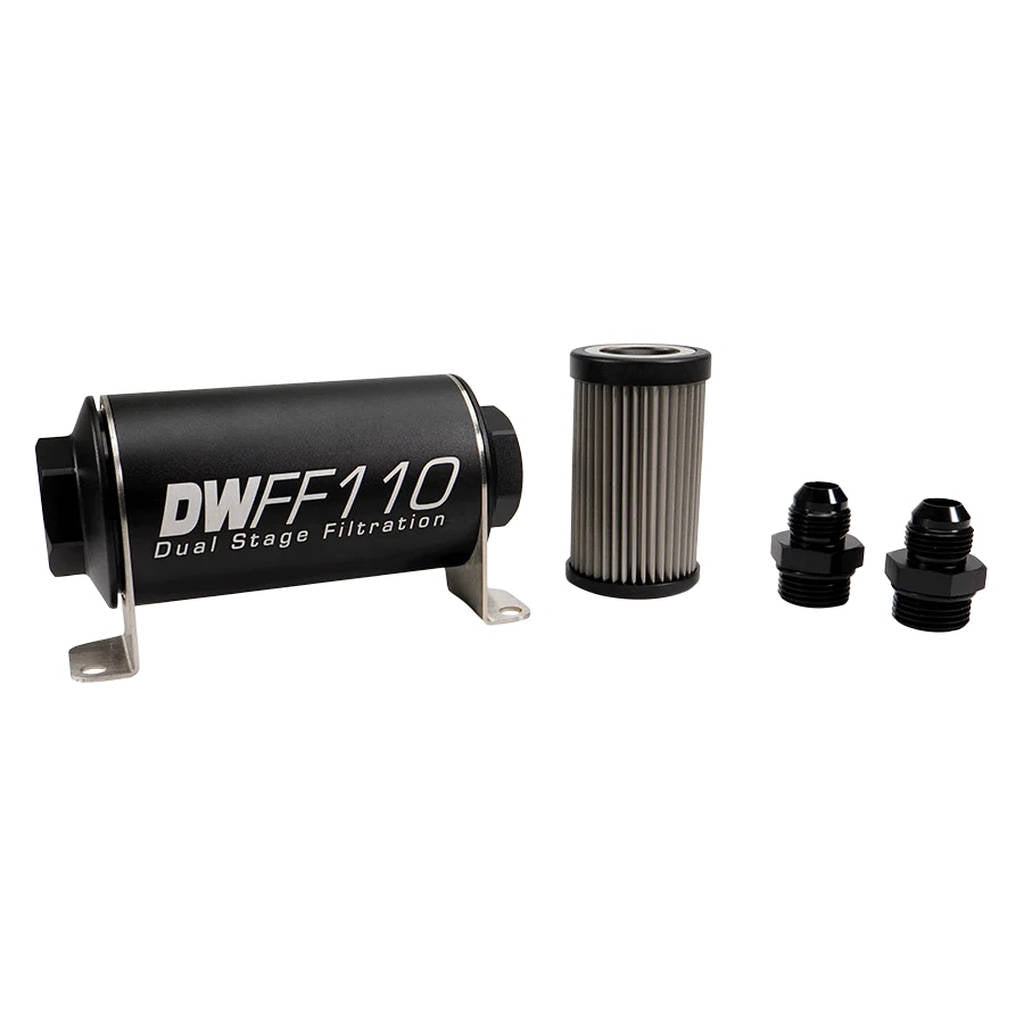 DEATSCHWERKS 8-03-110-005K-8 In-line fuel filter element and housing kit, stainless steel 5 micron, -8AN, 110mm. Universal Photo-0