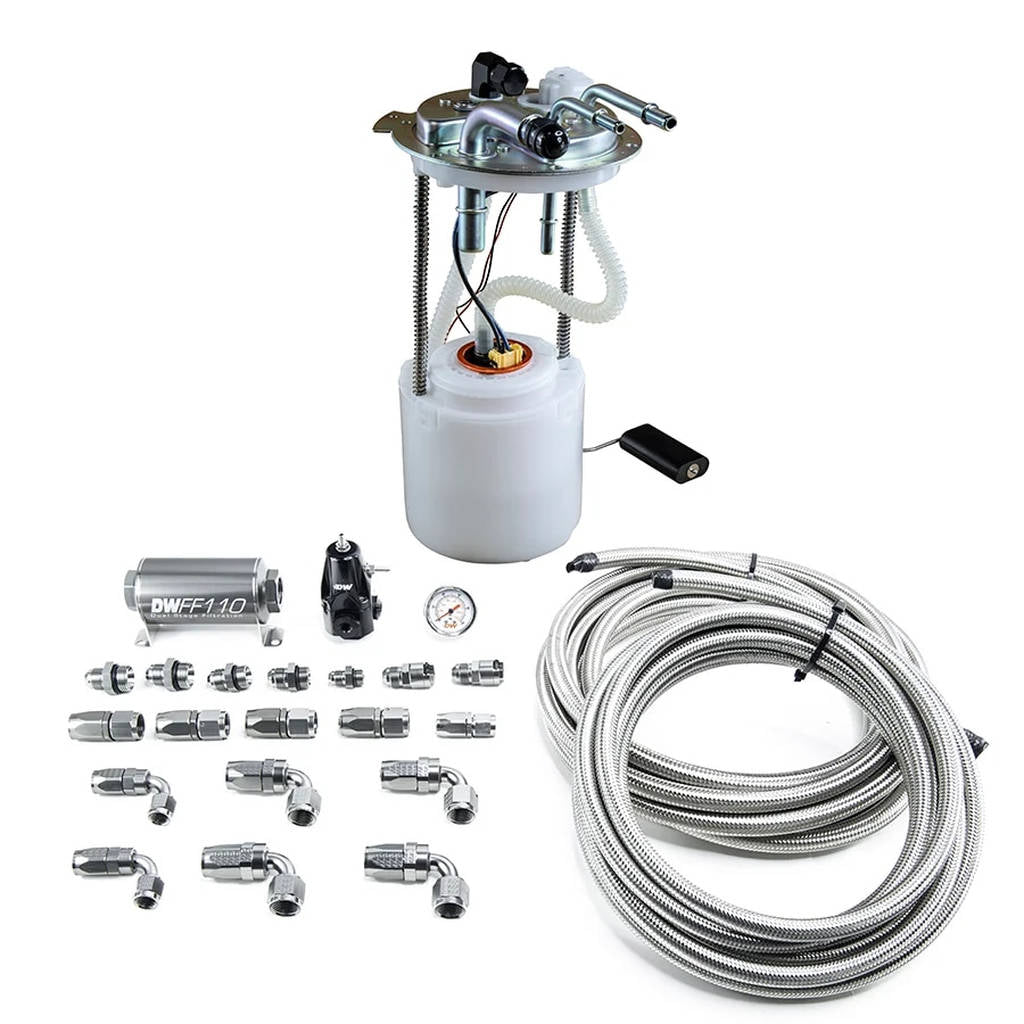 DEATSCHWERKS 9-401-601-7015 DW400 Pump Module + Return SS CPE Plumbing Kit for 2005-2019 Yukon, Tahoe, Suburban Photo-0