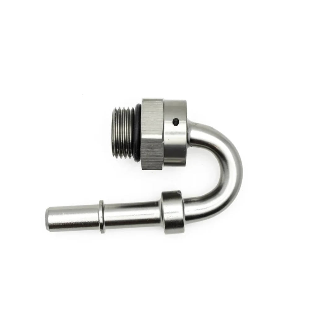DEATSCHWERKS 6-02-0116 8AN ORB Male to 3/8" Male EFI Quick Connect Adapter 180? (incl O-Ring) Photo-0