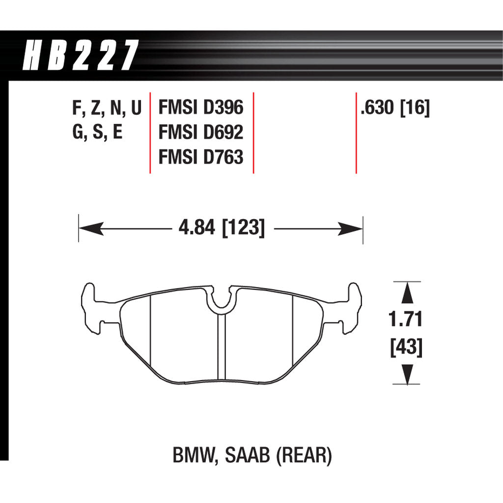 HAWK HB227F.630 Brake Pads HPS (F) Rear BMW M3 E36/Z3/Z4/SAAB Photo-2